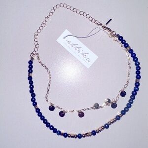 ettika choker double layer blue and coins necklace